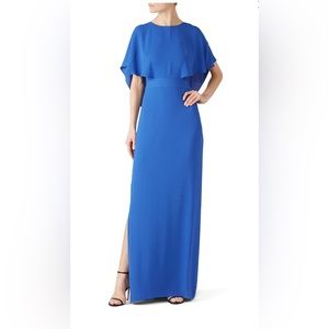 HALSTON Azure Cape Sleeve Blue Gown